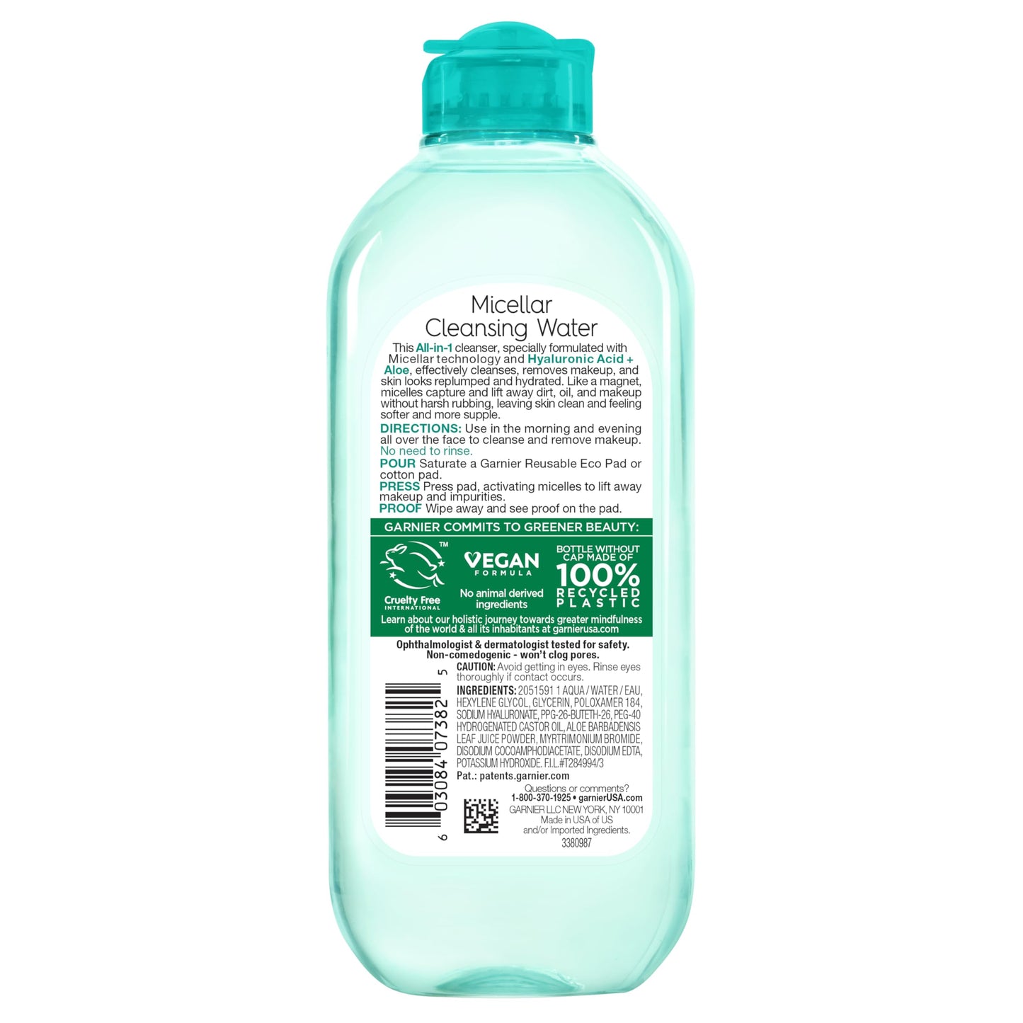 Garnier Micellar Water with Hyaluronic Acid, Facial Cleanser & Makeup Remover, Hydrating and Plumping, For All Skin Types, Vegan, Cruelty Free, 13.5 Fl Oz (400mL), 1 Count