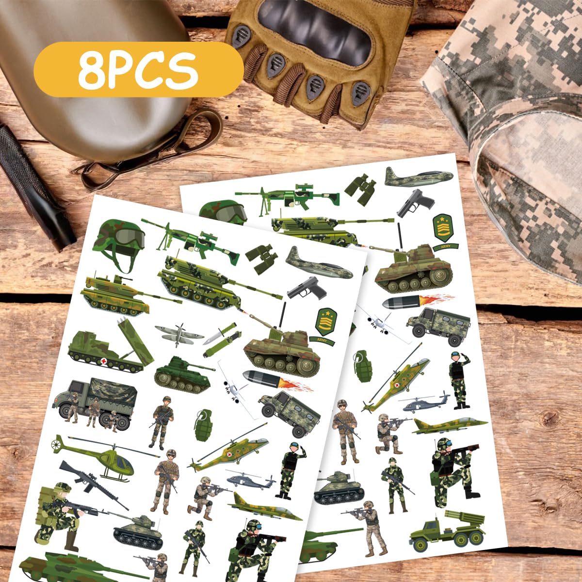 Army Birthday Decorations - 200+ Camo Temporary Tattoos & Military Stickers | Party Favors for Kids