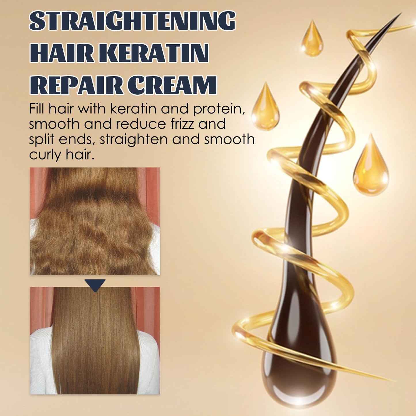2PCS Keratin Hair Straightening Cream, Protein Hair Straightener Cream for Long-Lasting Smooths Frizz Used with Hair Straightener, Hydrating Hair Mask for Wavy, Curly, Damaged and Dry Hair 2.03OZ *2