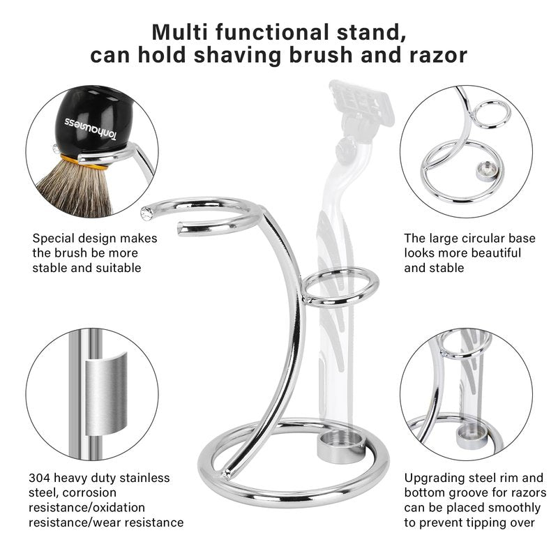 Shaving Brushes Kit For Men, 4 In 1 Shaving Brush Set Includes Nylon Bristle Shaving Brush, Sandalwood Shaving Cream, Stainless Steel Shaving Bowl and Stand (Nylon Bristle with Cream)