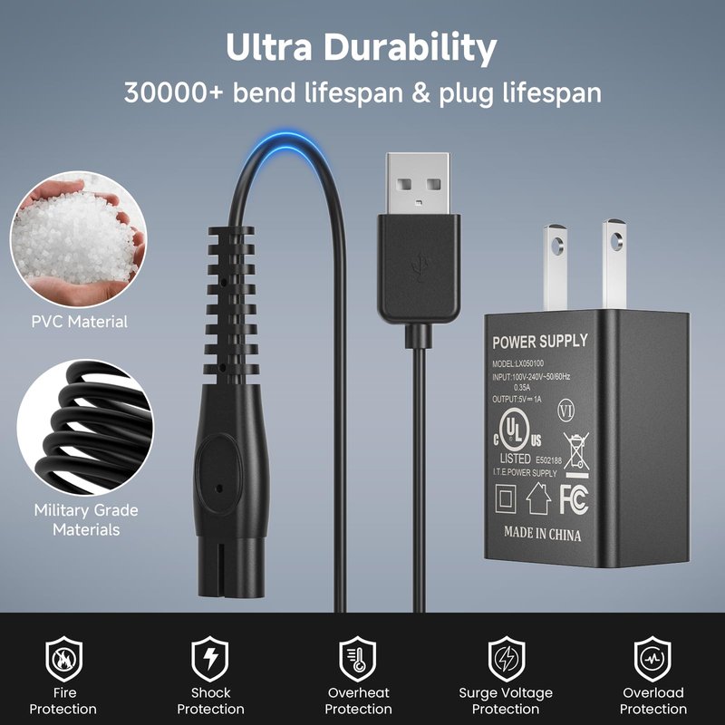 NFGEKT 5V Charger Fit for Philips Norelco OneBlade QP2724 MG5910, USB Charging Cord Fit for Wet & Dry Shavers & Trimmers, Compatible with Philips 2000 3000 7000 Series QP2834 MG7910 MG9510 Shavers