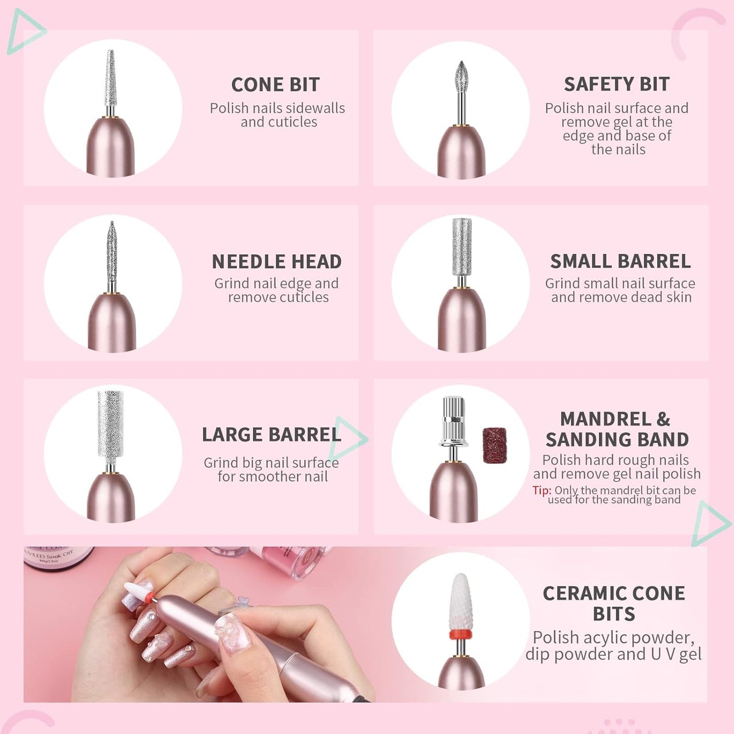 Electric Nail Drill - 20000RPM Pro Portable Efile Machine for Acrylic Nails | Complete Drill Bits for Home Salon & DIY Nail Art