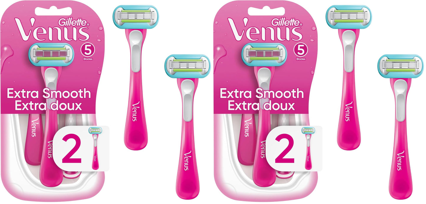 Gillette Venus Extra Smooth Green Disposable Women's Razors, 2 Count (Pack of 2)