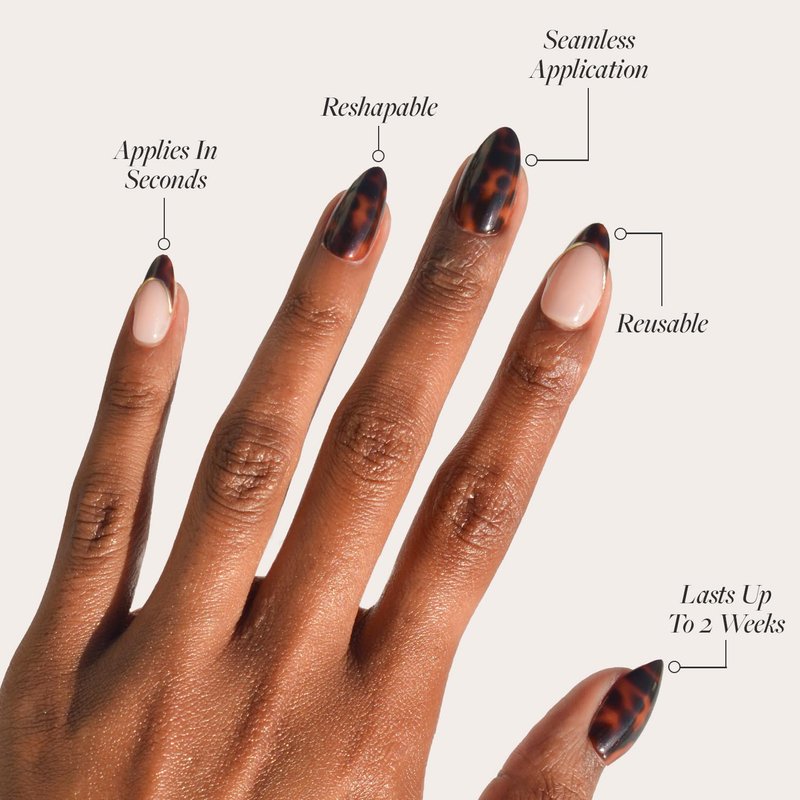 Glamnetic Press On Nails - KILLAZILLA Tortoiseshell French Tips | Short Almond | 30 Nail Kit with Glue, 15 Sizes