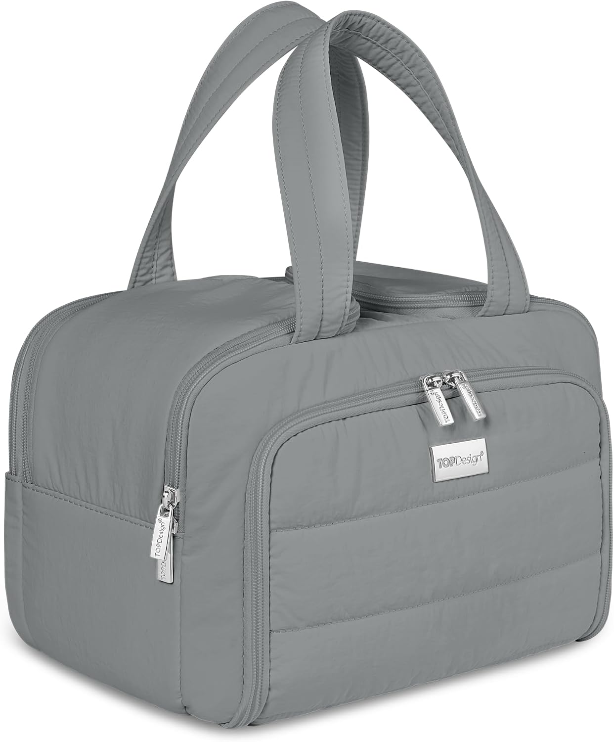 Travel Toiletry Bag for Women - Large Lightweight Puffer Makeup Organizer with Handle | Black