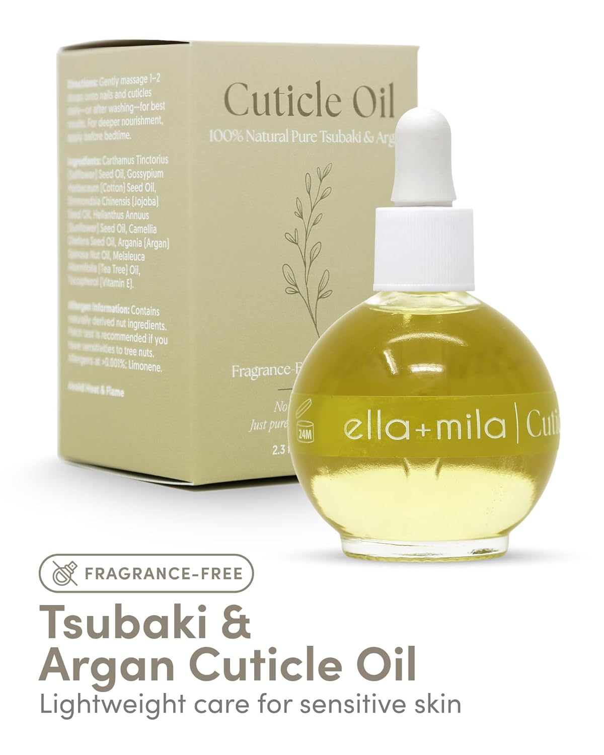 Fragrance-Free Cuticle Oil - Pure Tsubaki & Argan Nail Treatment | Vegan, 2.3 fl oz