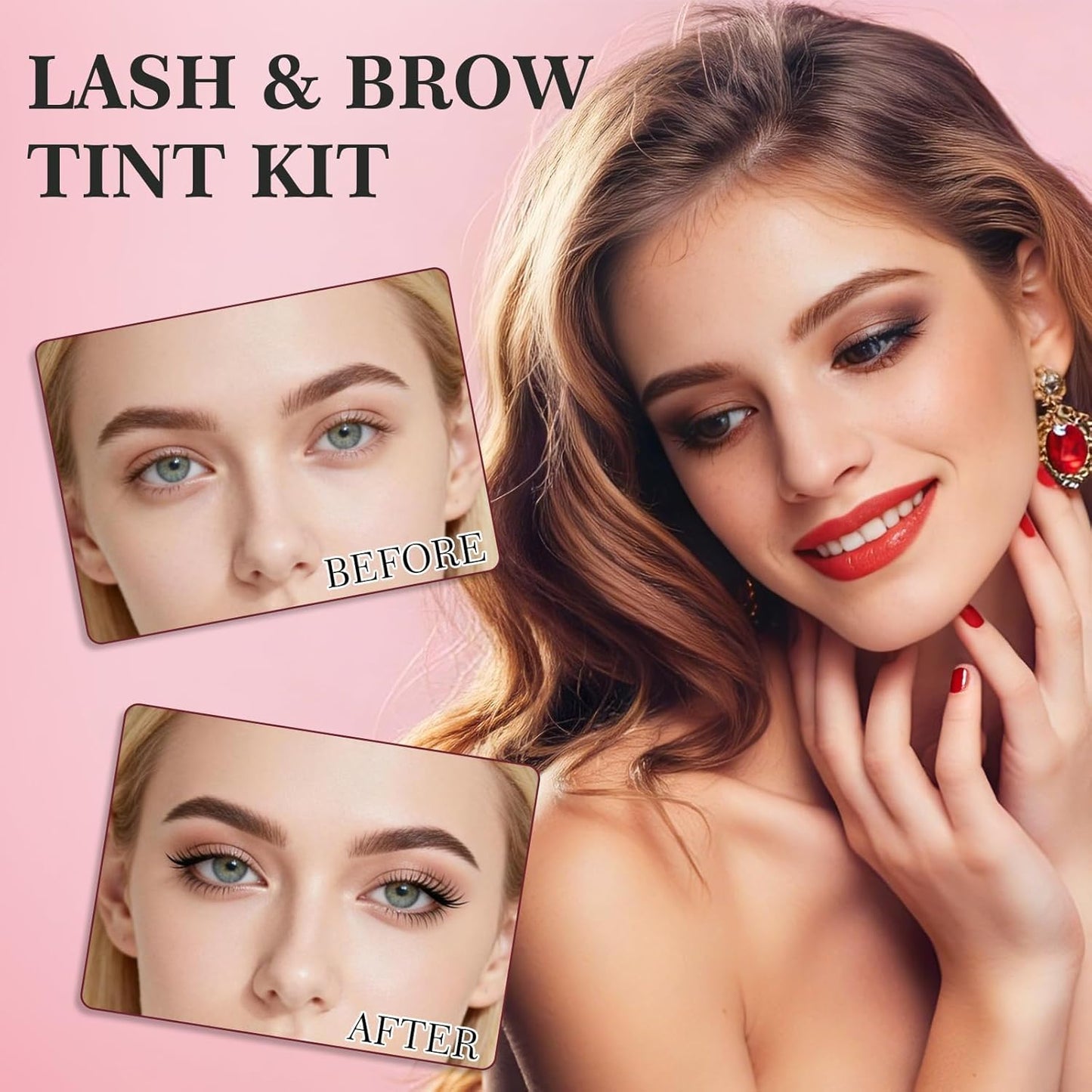 Eyelash & Eyebrow Color Kit, 2-in-1 Lash & Brow Tint Kit with Brush, Black and Brown Brow Color Set for At-Home DIY, Long-Lasting Color Up to 6 Weeks
