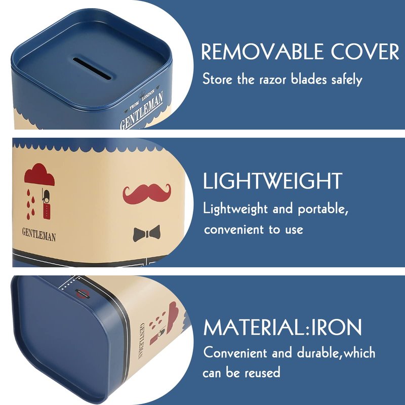 1 Pack Razor Blade Disposal Container for Safety Razor Blade, Detachable Safe Blade Bank for Used Leaf Razor, Large Capacity Razor Iron Disposal Case (Blue A)