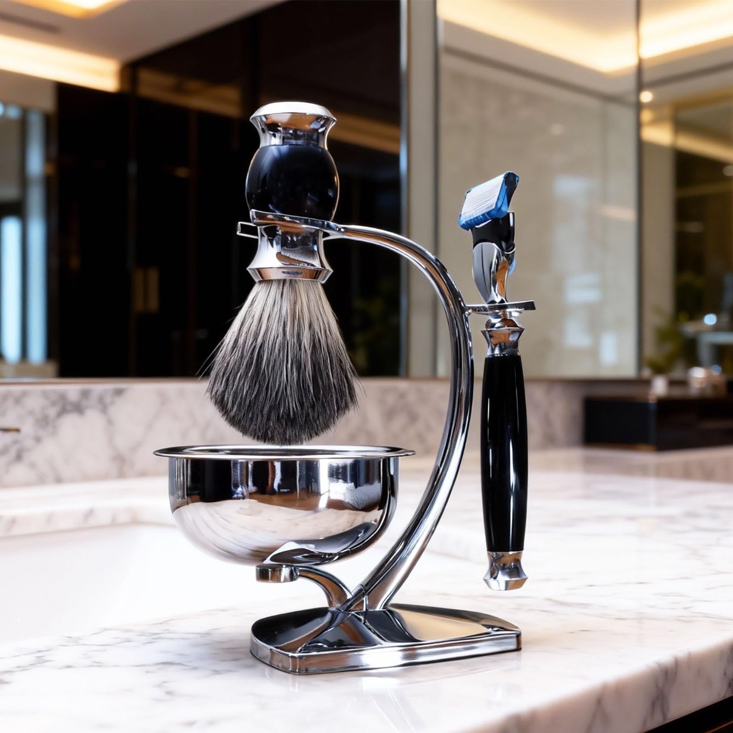 Magyfosia Shaving Kit for Men includes Badger Hair Shaving Brush,Wet Shave Soap Bowl and 5-Layer Safety Razor Compatible with Fusion Blade,Barber Style 4-Piece Gift for Men-Smooth and Close Shaving