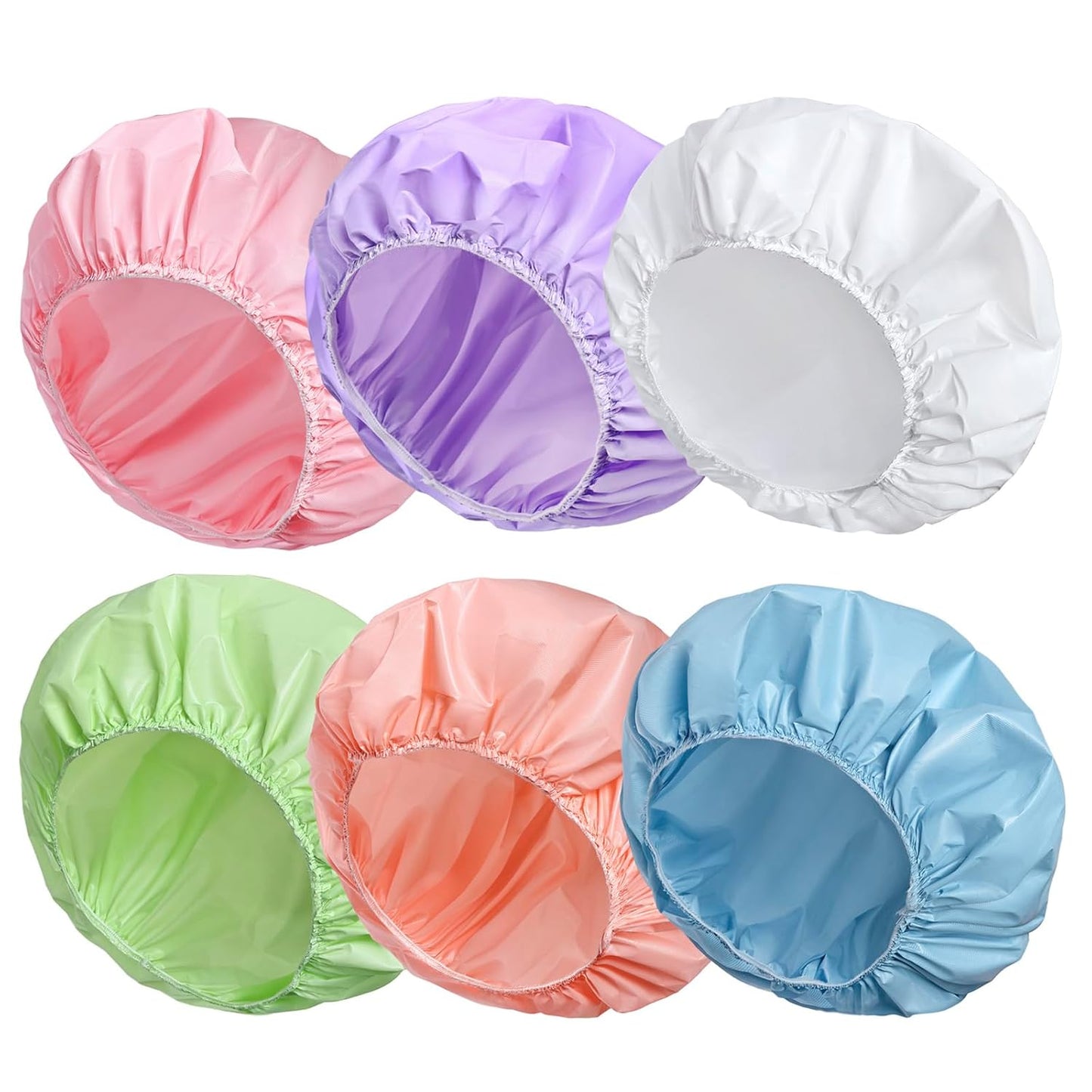 Waterproof Shower Caps for Women - 6 PCS Reusable Elastic Bathing Caps | Double-Sided EVA in Candy Colors