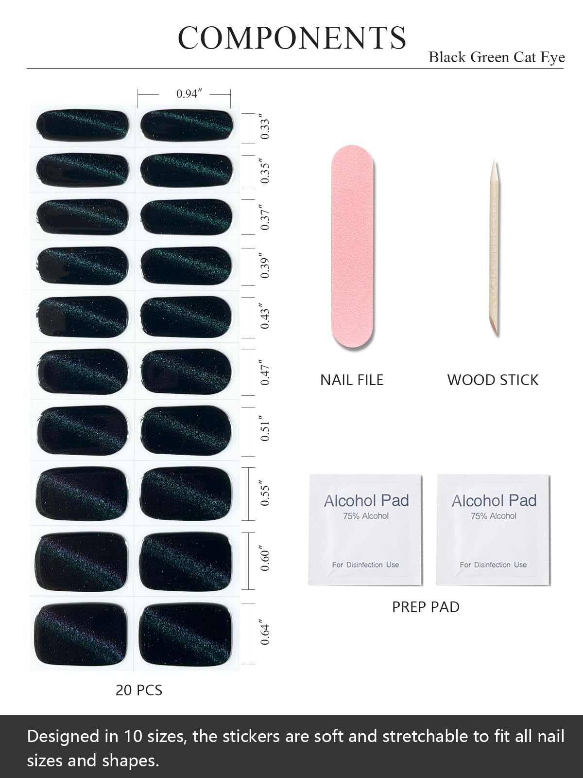 AutyaMee Semi Cured Gel Nail Strips, 20 Pcs Gel Nail Stickers, Wraps, UV Light Required, Salon Quality, Long Lasting