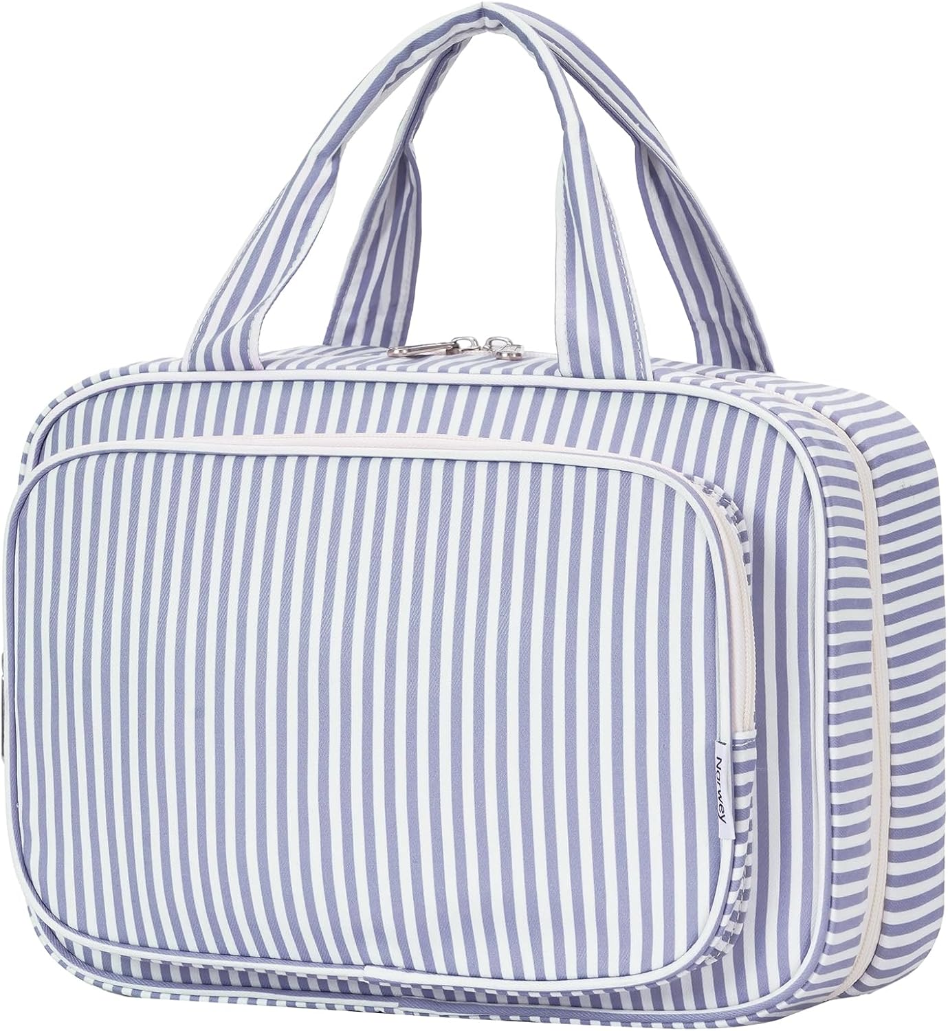 Striped Hanging Toiletry Bag for Women - Travel Makeup Organizer | Medium Dusty Pink Stripe