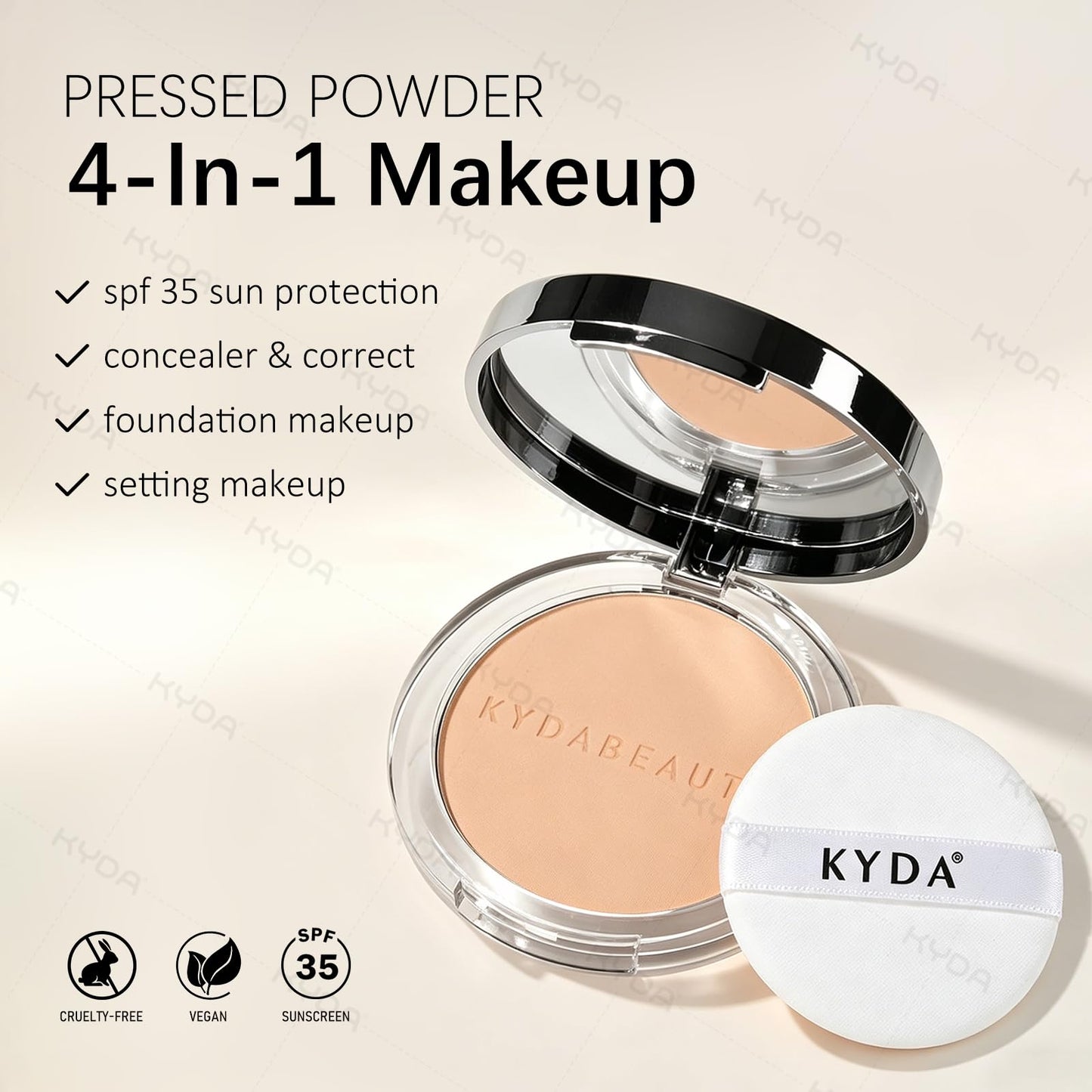 KYDA Mineral Powder, SPF 35, 4-in-1 Mineral Pressed Powder Foundation with Concealer and Setting, Matte Weightless Pressed Foundation, Light to Medium Coverage, FAIR IVORY