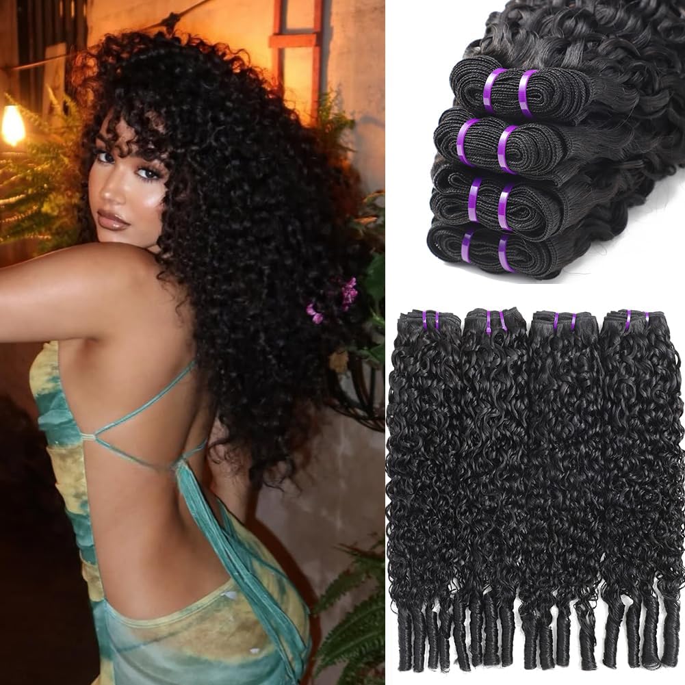 Burmese Curly Hair Bundles - 14A Virgin Water Wave | 4 Bundles 14-20 Inch Natural Black Wet & Wavy Extensions