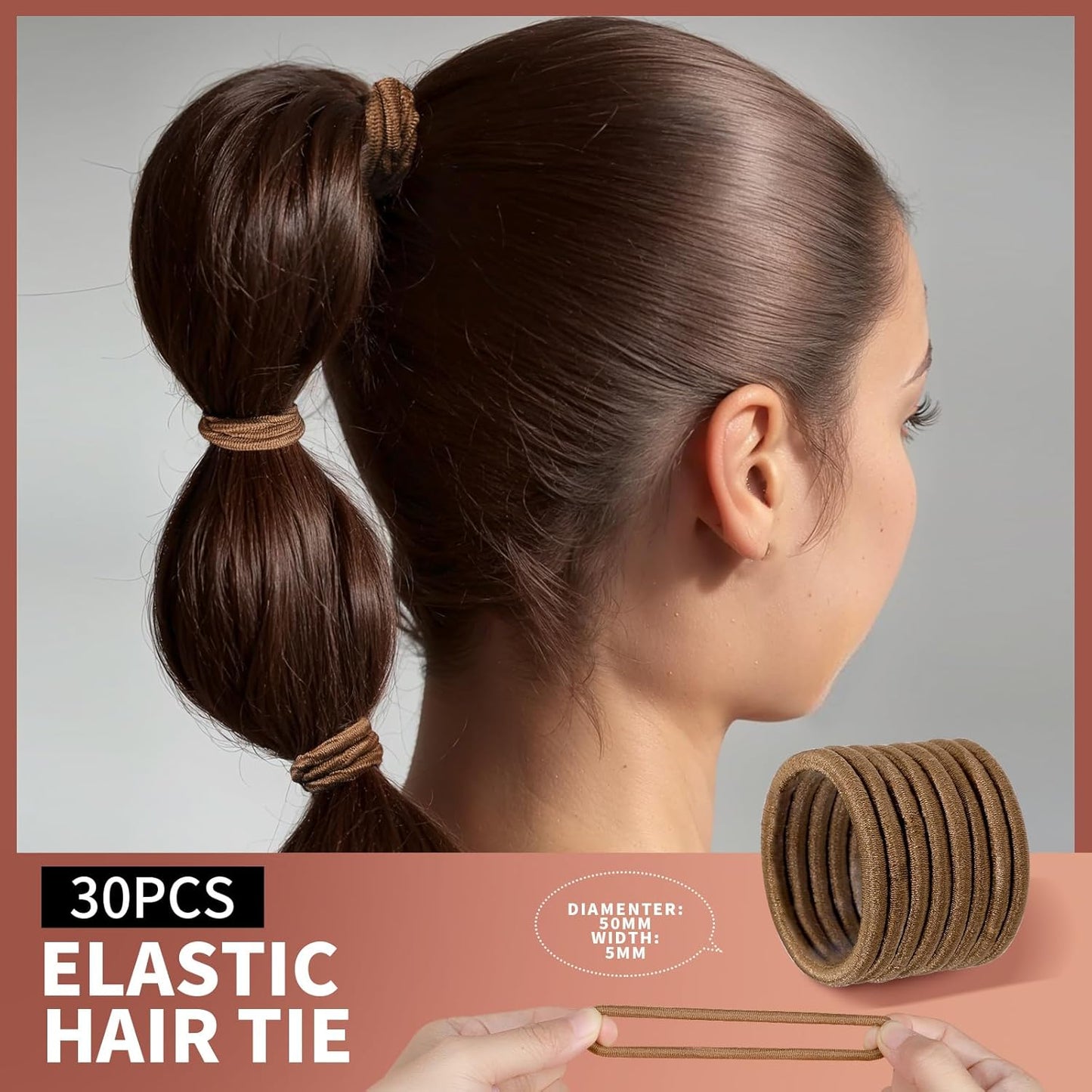 Hair Accessories Kit - 500 Pcs Elastic Bands & Ponytail Holders | Brown