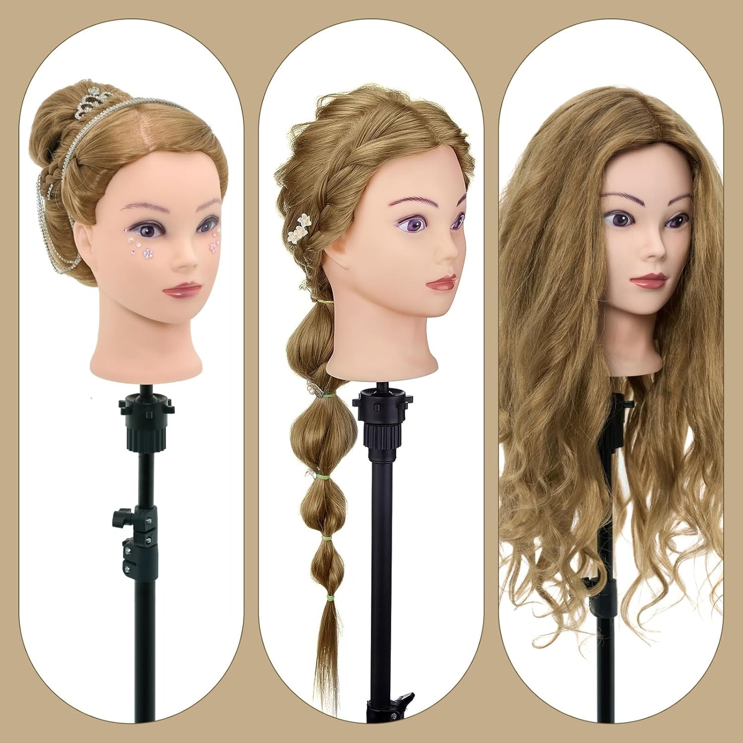 Human Hair Mannequin Head - 28” Cosmetology Training Doll for Hair Styling | 80% Real Hair with Table Clamp