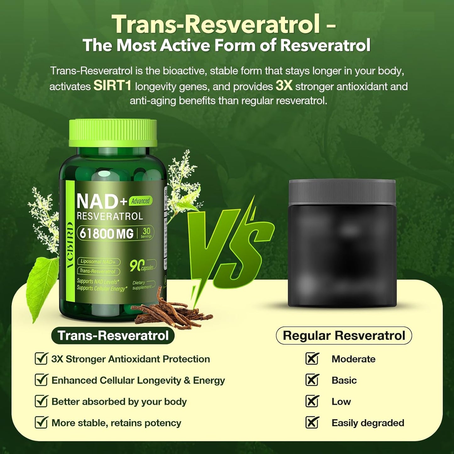 NAD Resveratrol Supplement 1200mg - Liposomal NAD+ for Energy & Healthy Aging | 90 Capsules