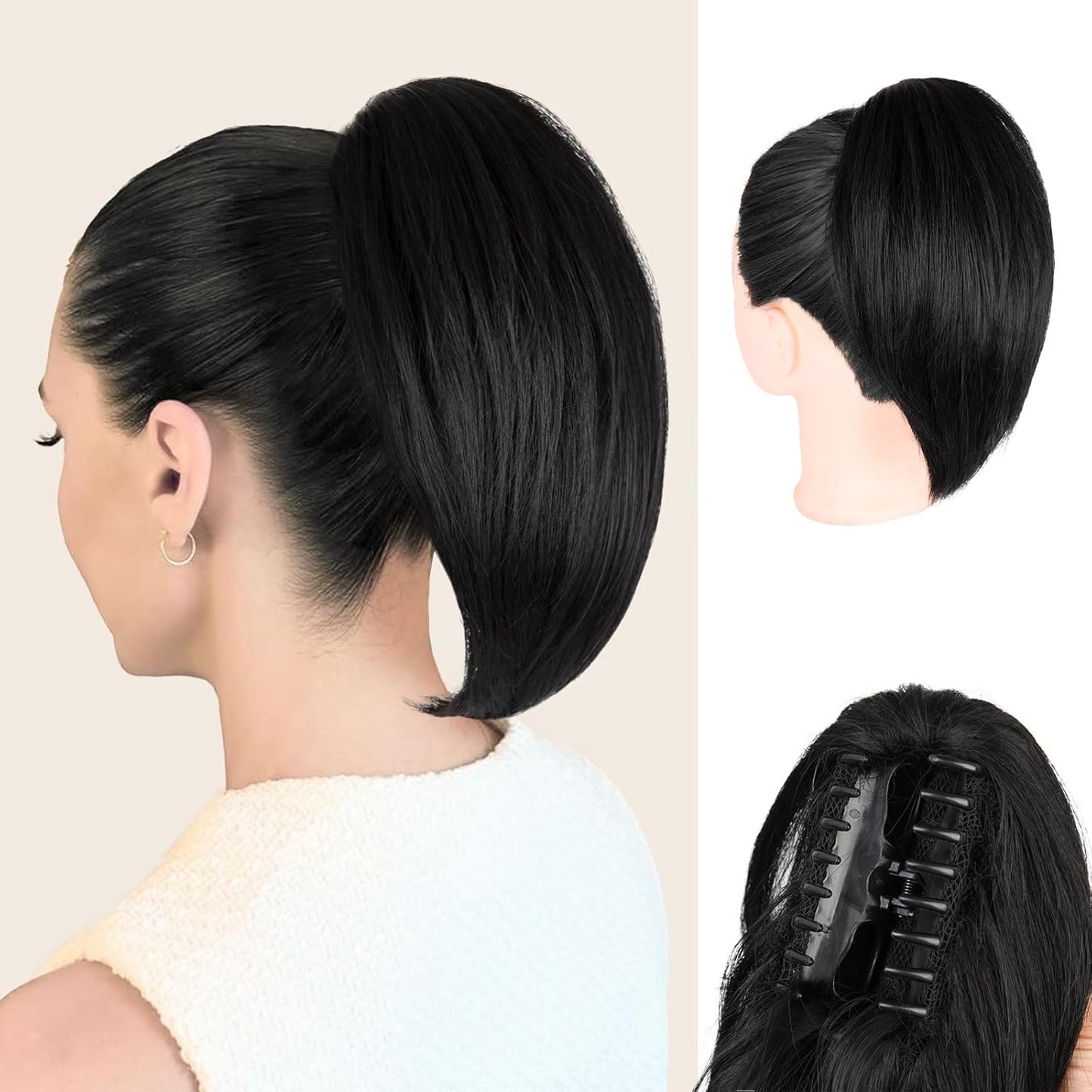 10 Inch Ponytail Extension - Straight Claw Clip Synthetic Hair | Brown with Blonde Highlights