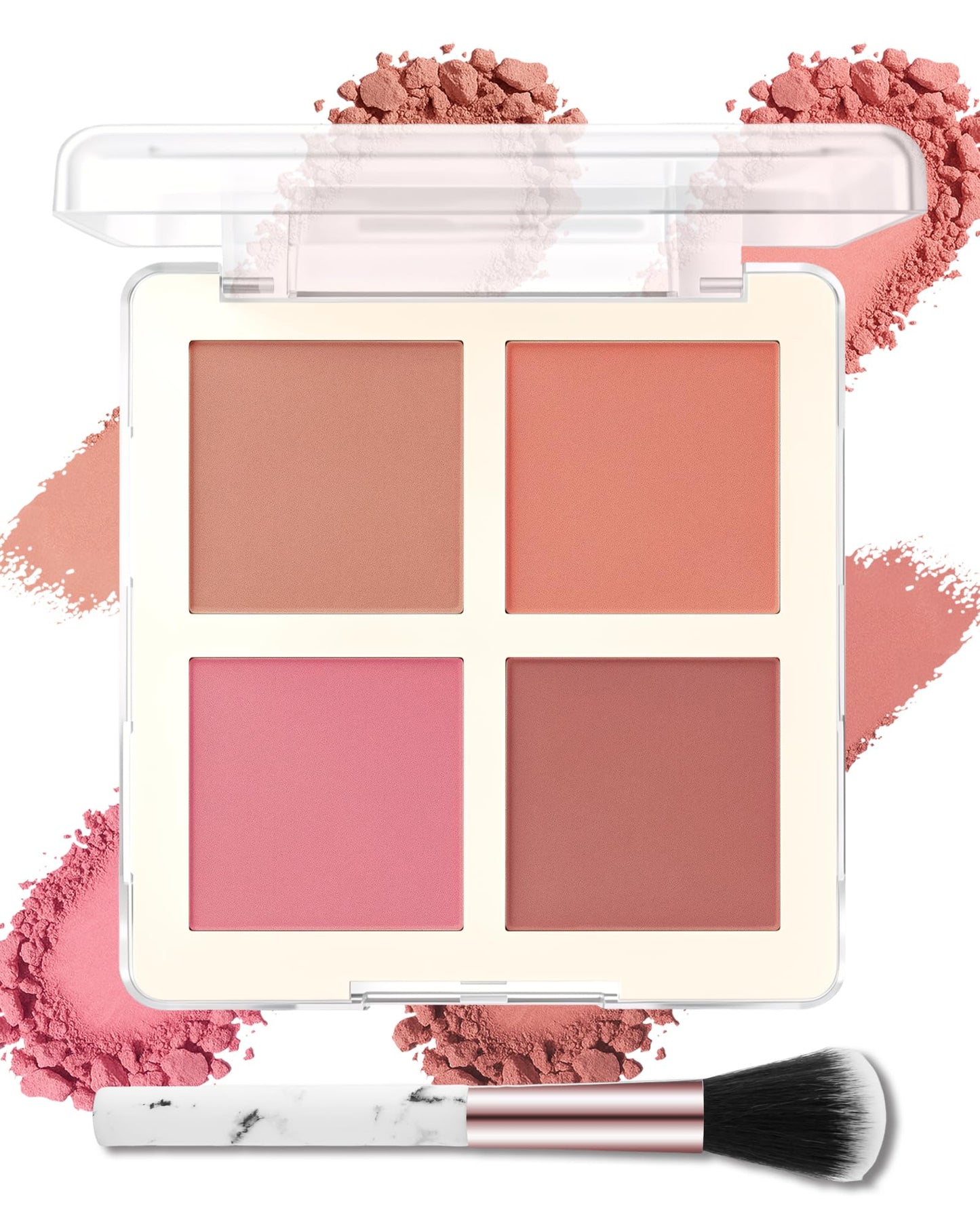 4 Colors Blush Palette for Cheeks, Matte Pink Face Contour Blush Powder, Long Lasting Blendable Blusher Palette, Natural Finish, High Pigment Beauty Blushes with Brush Makeup Gift Kit for Women-Set Y1