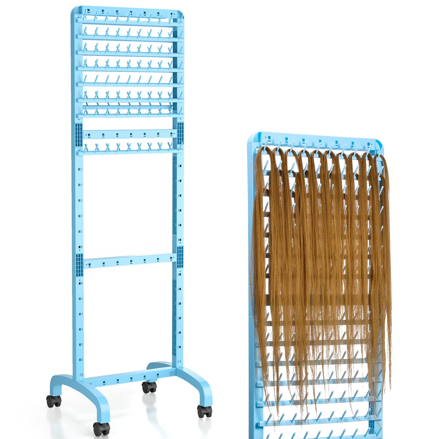 Yumkfoi Adjustable Braiding Hair Rack 160 Pegs, Double-Sided Standing Hair Stand for Braiding, Adjustable Height Braid Rack with Wheels for Stylists