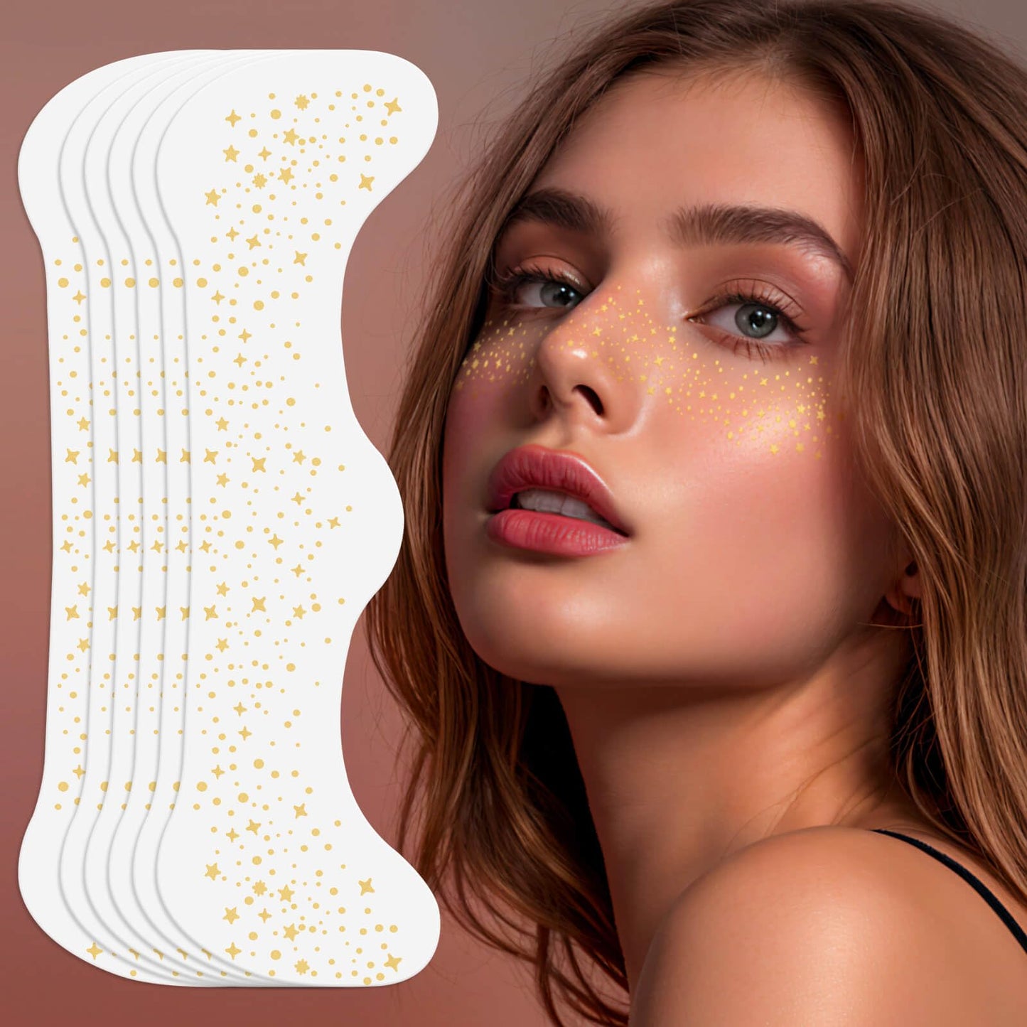 MEICOLY Gold Glitter Freckles Face Tattoo,St Patricks Day Face Glitter,Sparkle Freckles for Women Kids,Sparkle Makeup Patches,6Pcs