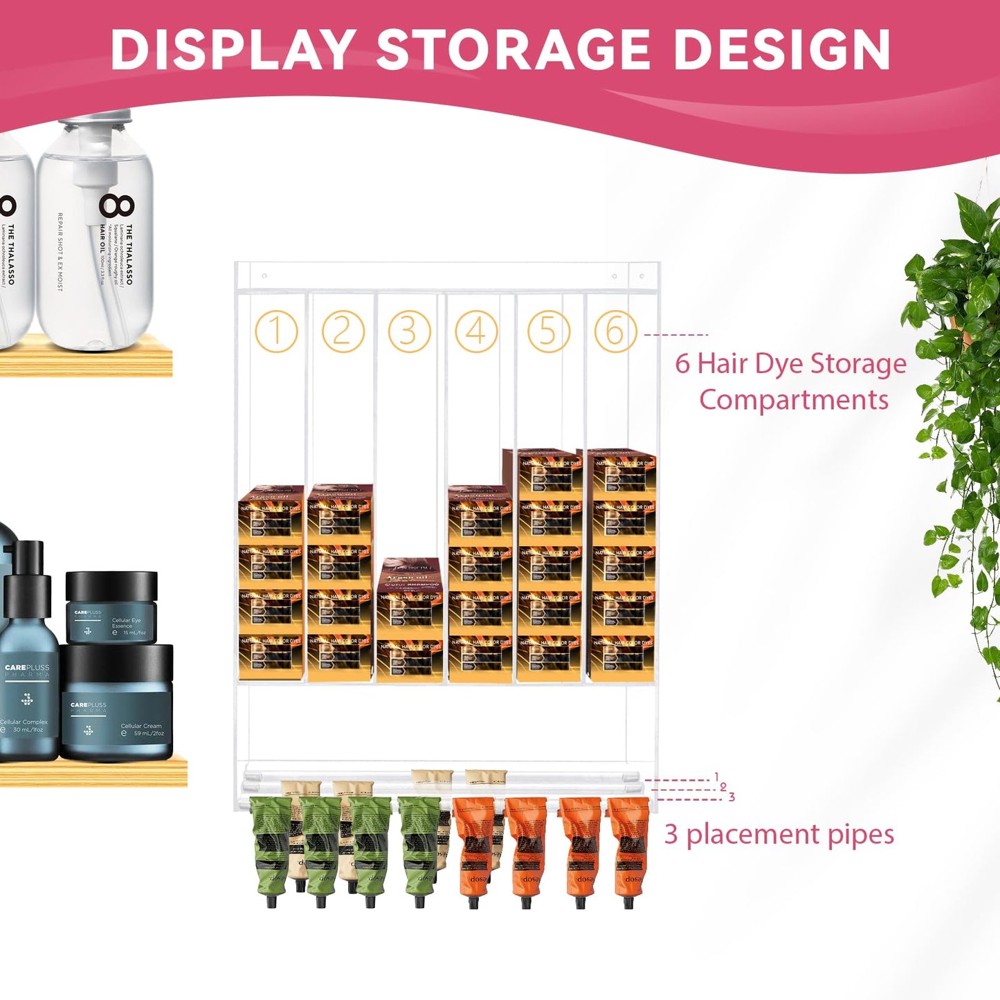 Acrylic Hair Color Organizer UV Protection Salon Tube Cabinet Wall Stand