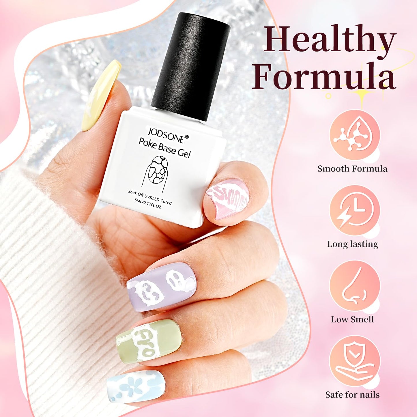JODSONE Poke Gel Nail Polish Set - 8 Vibrant Colors with Base & Top Coat | Nail Art Design Tools