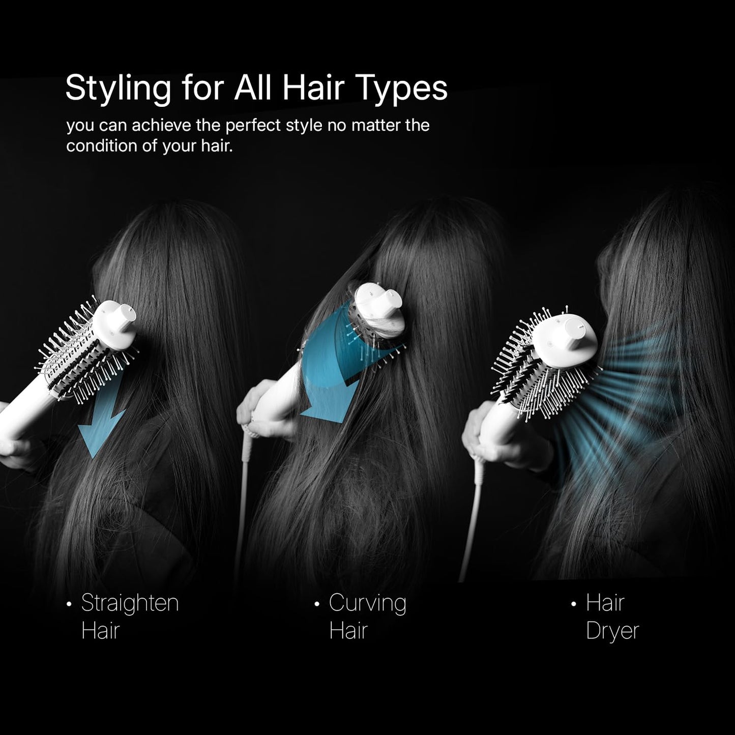 Ellena E1 Blow Dryer & Straightening Brush - 110,000 RPM Hot Air Tool for All Hair Types | Oval Barrel & Heated Comb