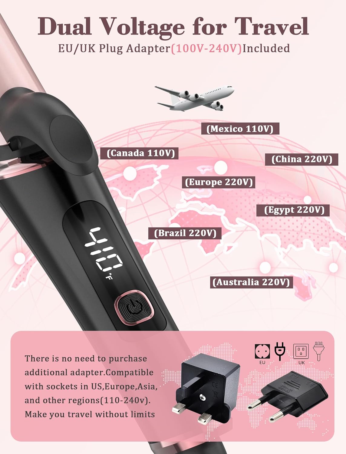 Dual Voltage Travel Curling Iron - 1 Inch Mini Ceramic Design with Auto-Off | Fast Heating, Rose Gold