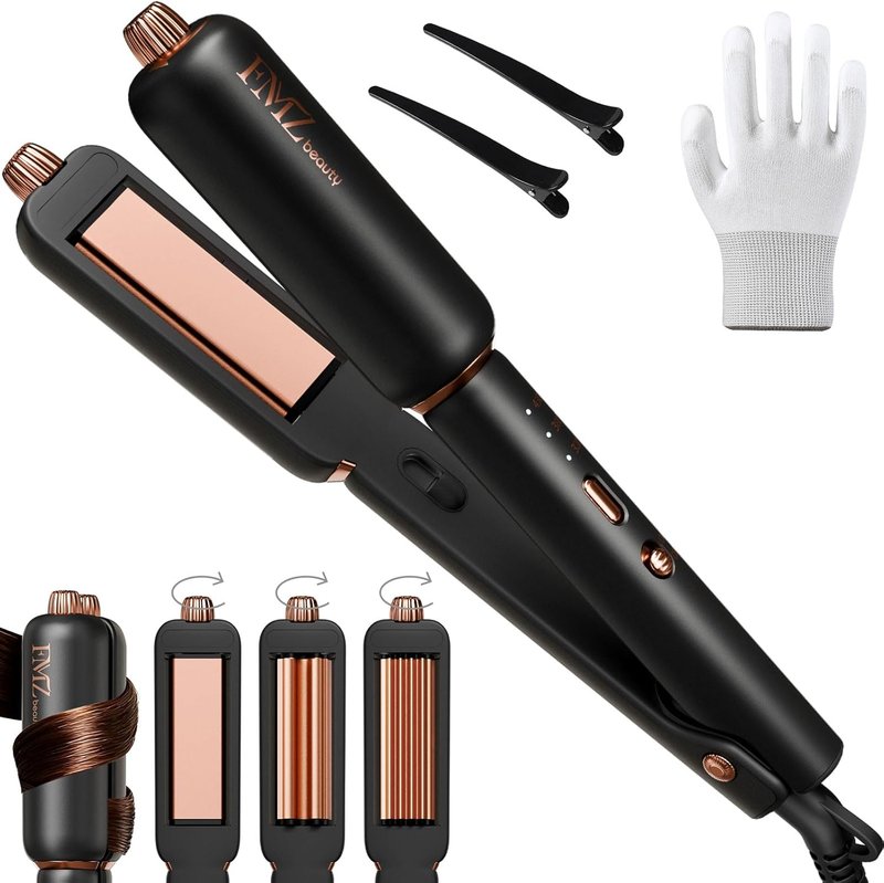 FMZ 4-in-1 Hair Straightener | Professional Ionic Flat Iron for Curling, Crimping & Straightening - Mini Portable Design for Travel
