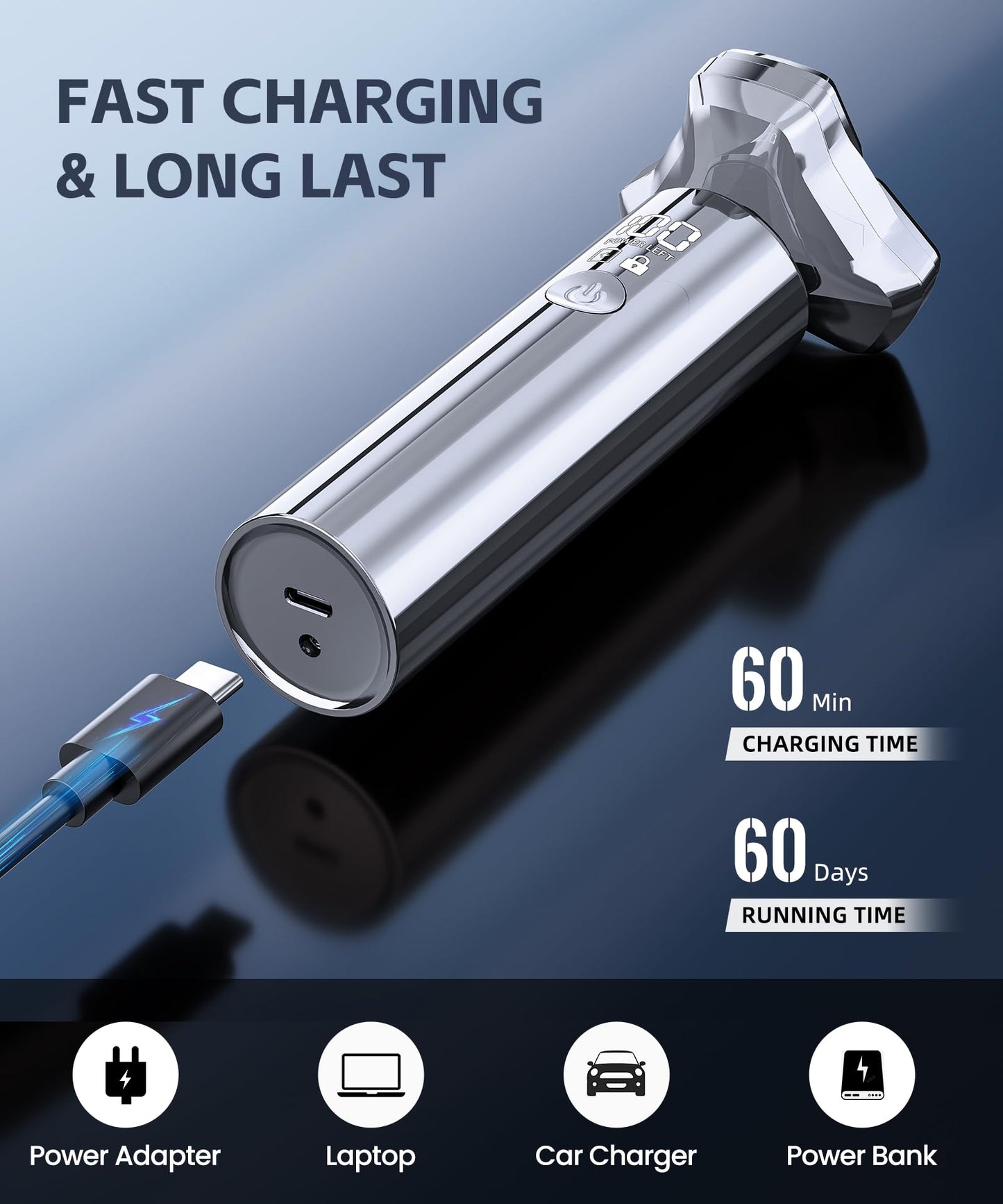 Electric Razor for Men，10,000RPM High-Speed Motor, IPX8 Waterproof，USB Fast Charging, Quick Charge Feature, Travel Lock, Upgraded Titanium Gray