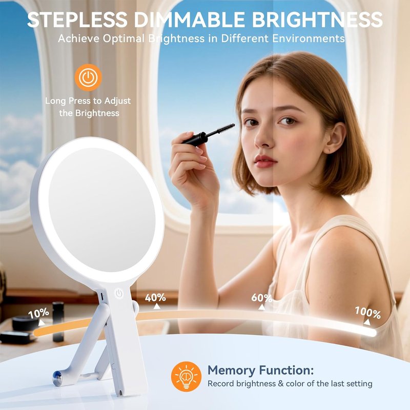 Travel Makeup Mirror with Lights - Double-Sided 30X/1X Magnifying | Portable Handheld with 3 Color Lighting & Adjustable Brightness
