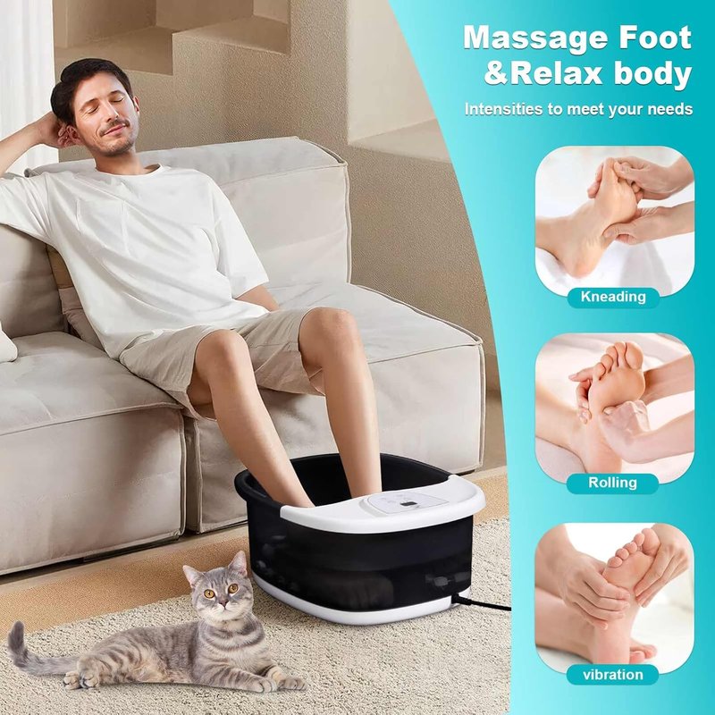 Foot Spa Bath Massager with Heat | 22 Massage Rollers, Temperature Control, Jets & Bubbles - Black