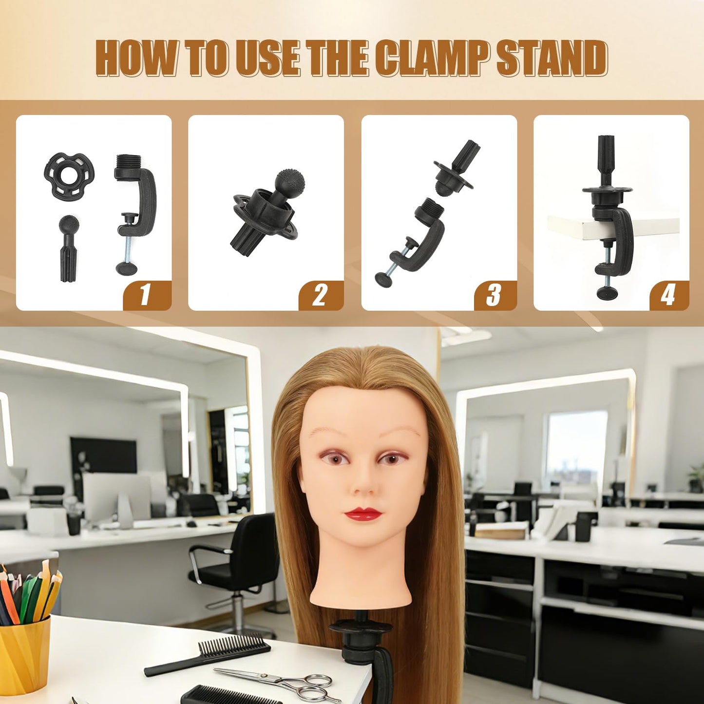 Mannequin Head - 80% Human Hair for Hair Styling Practice | Curling, Braiding, Cutting - 28 Inch with Table Clamp Stand