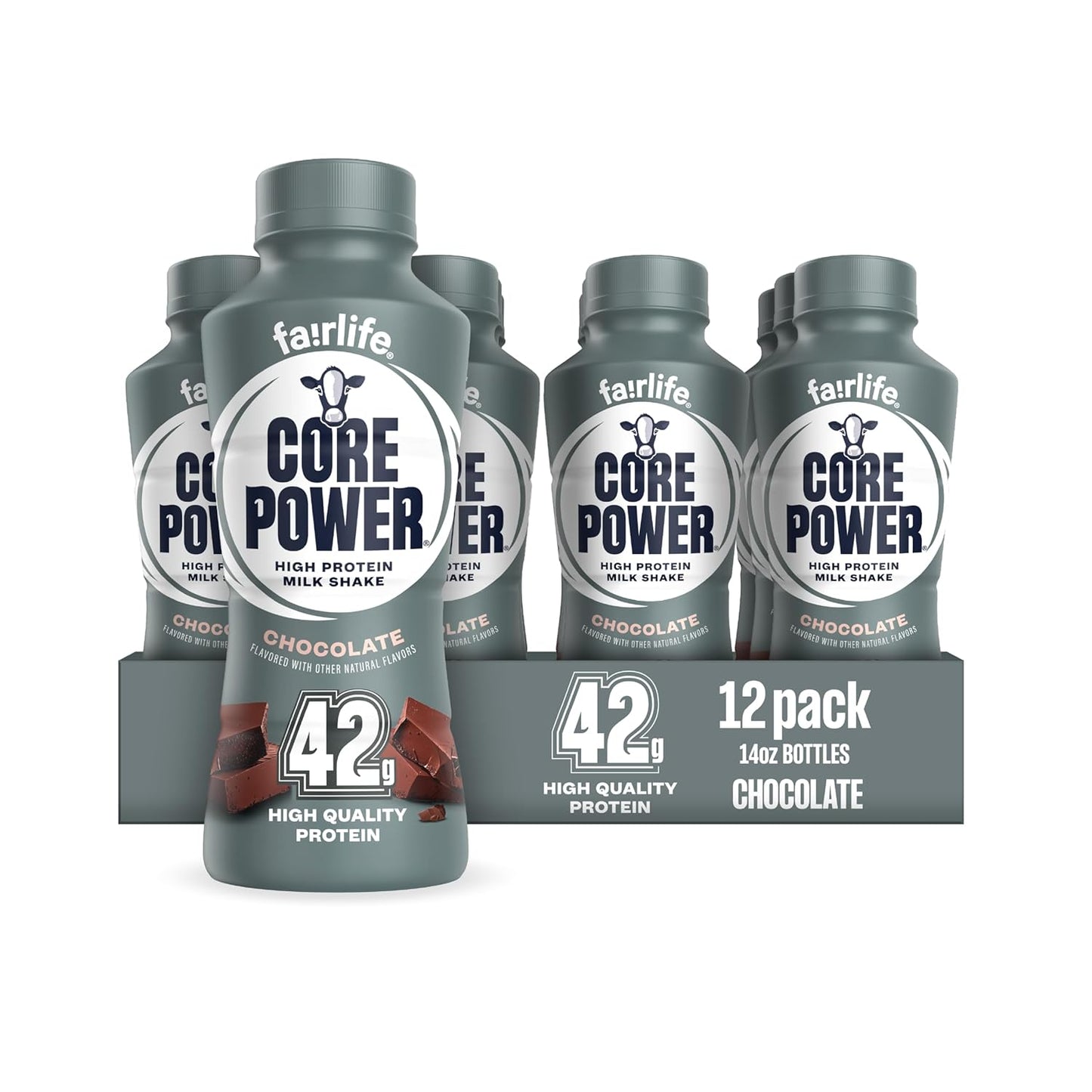 Core Power Elite High Protein Shake - Chocolate Flavor, 42g Protein, 14oz Bottle | 12 Pack