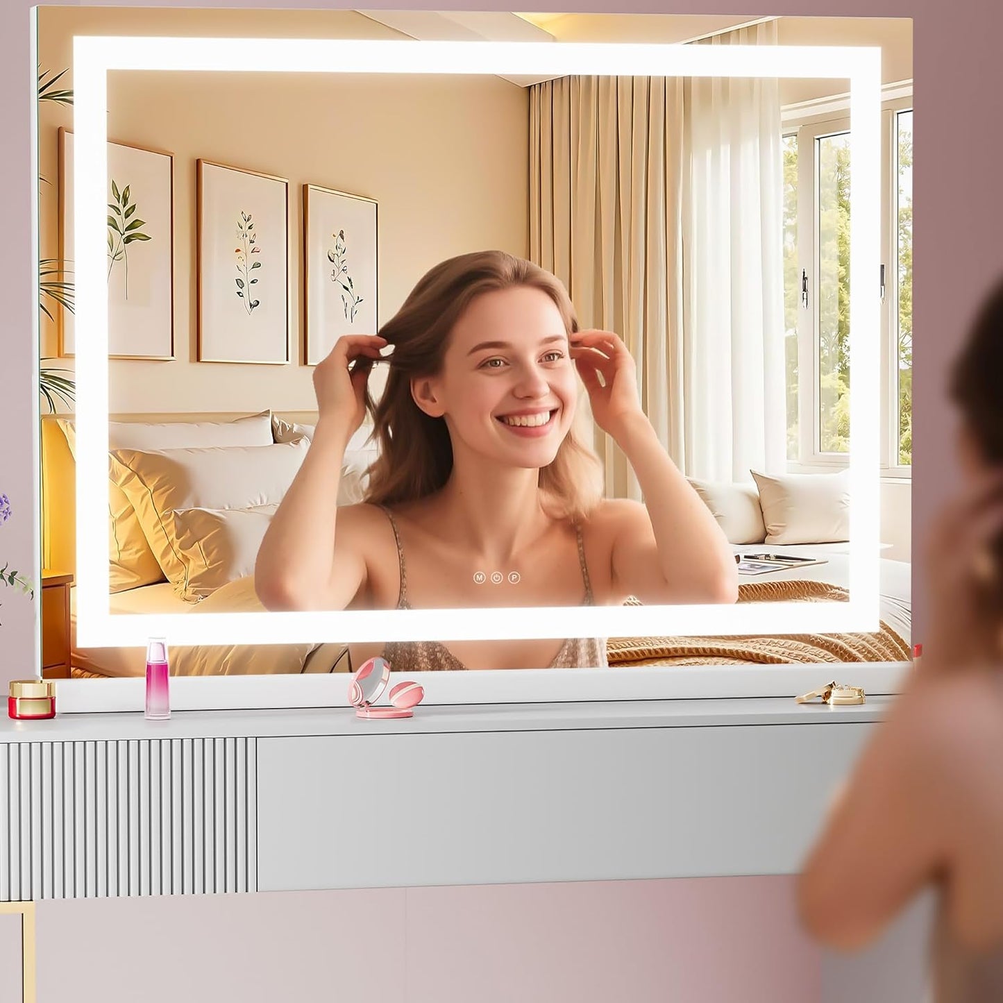 LED Makeup Mirror with Lights - 28" x 20" Dimmable Vanity Mirror | 10X Magnification, Smart Touch, USB Charging