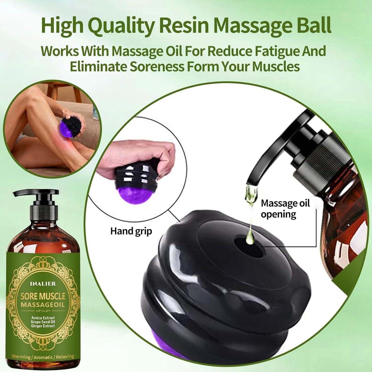 Massage Oil Set for Men | 3-Pack Arnica & Lavender Therapy Oils with Massage Ball & Thumb Saver Tool