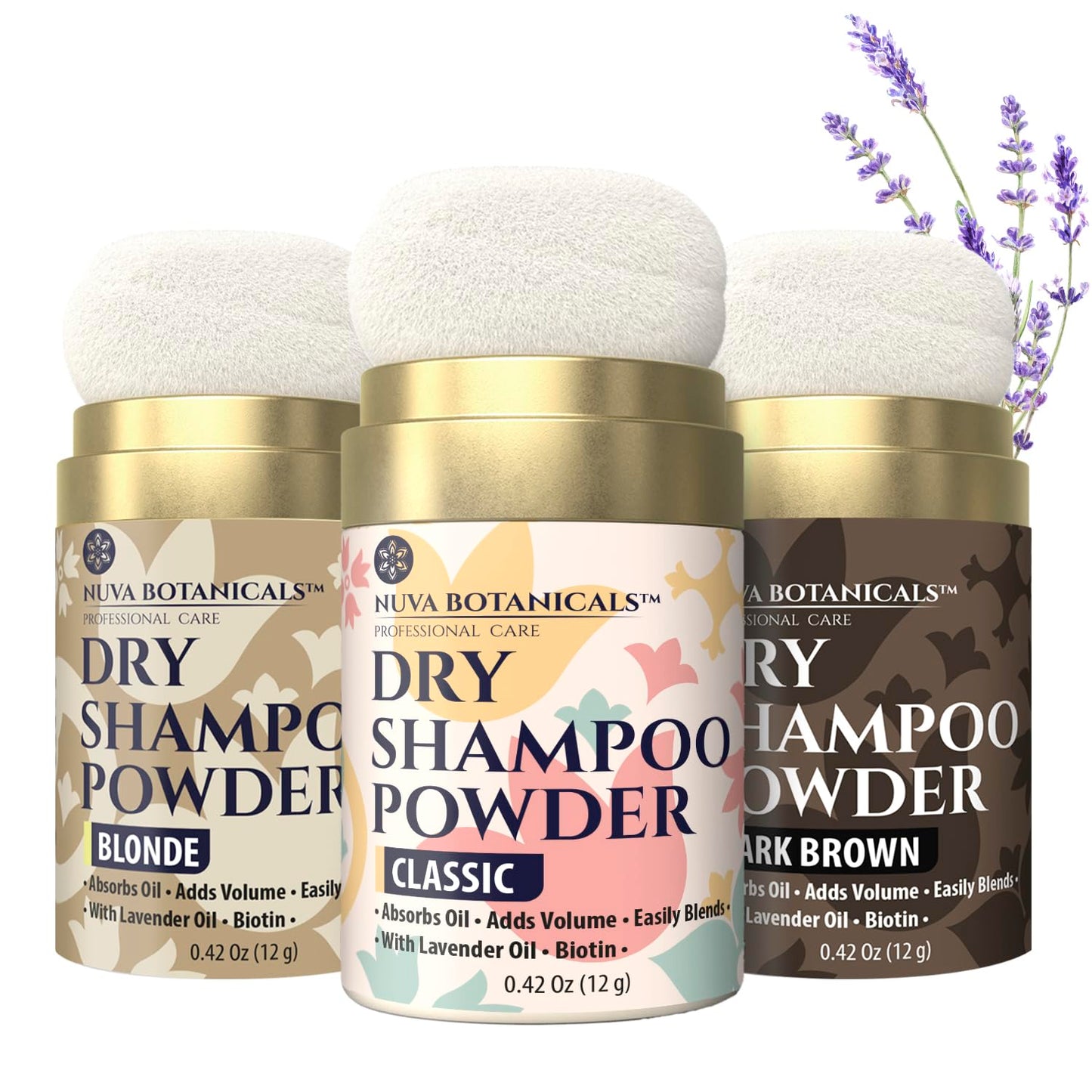 Non-Aerosol Dry Shampoo Powder with Biotin - Lavender & Ginseng | Volumizing Travel Size for Dark Brown & Blonde Hair (0.42 oz, 3 Pack)