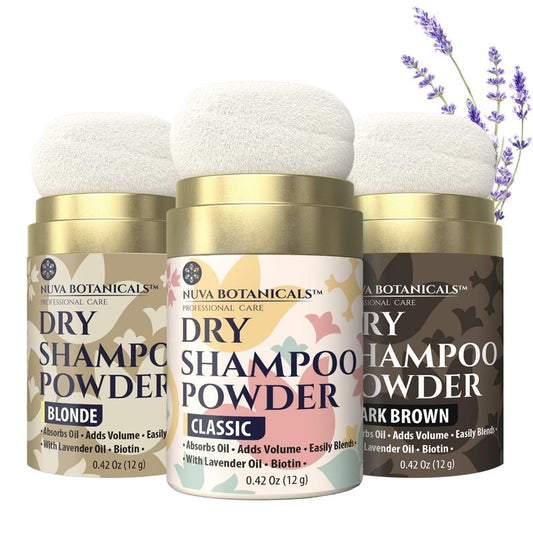 Non-Aerosol Dry Shampoo Powder with Biotin - Lavender & Ginseng | Volumizing Travel Size for Dark Brown & Blonde Hair (0.42 oz, 3 Pack)