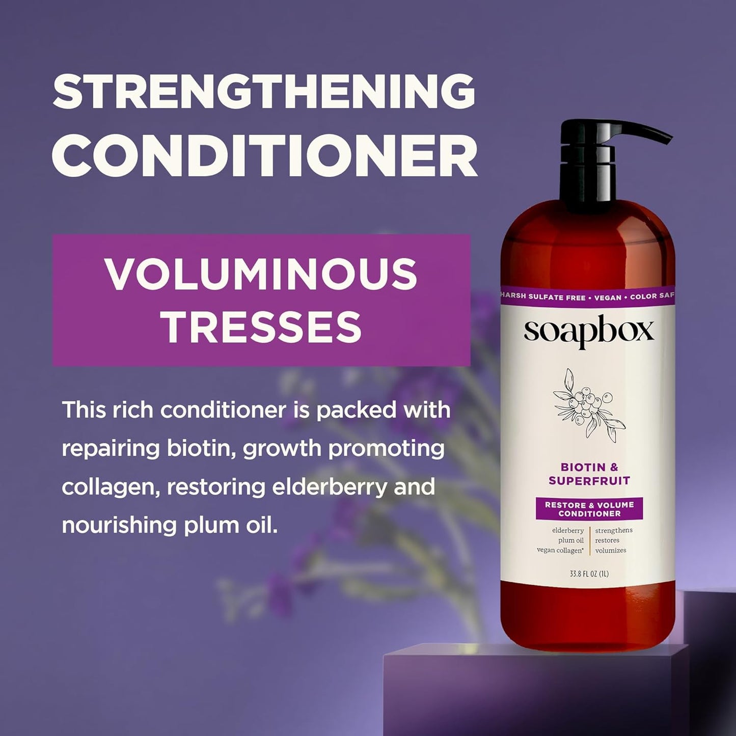Biotin & Super Fruit Conditioner - Volumizing Hair Care, Clean Ingredients | 33.8oz Liter