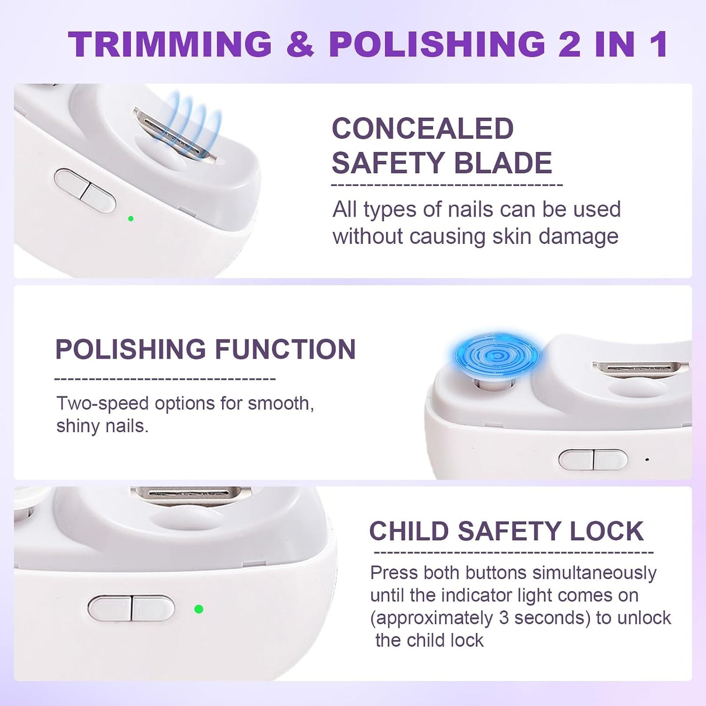 Electric Nail Clipper - Safe & Easy Nail Trimming for Kids | White Design