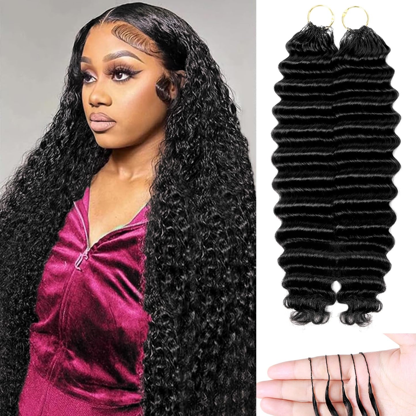 Human Crochet Hair for Black Women - 20 Inch Deep Wave Extensions | Soft & Lightweight Natural Black, 50 Strands