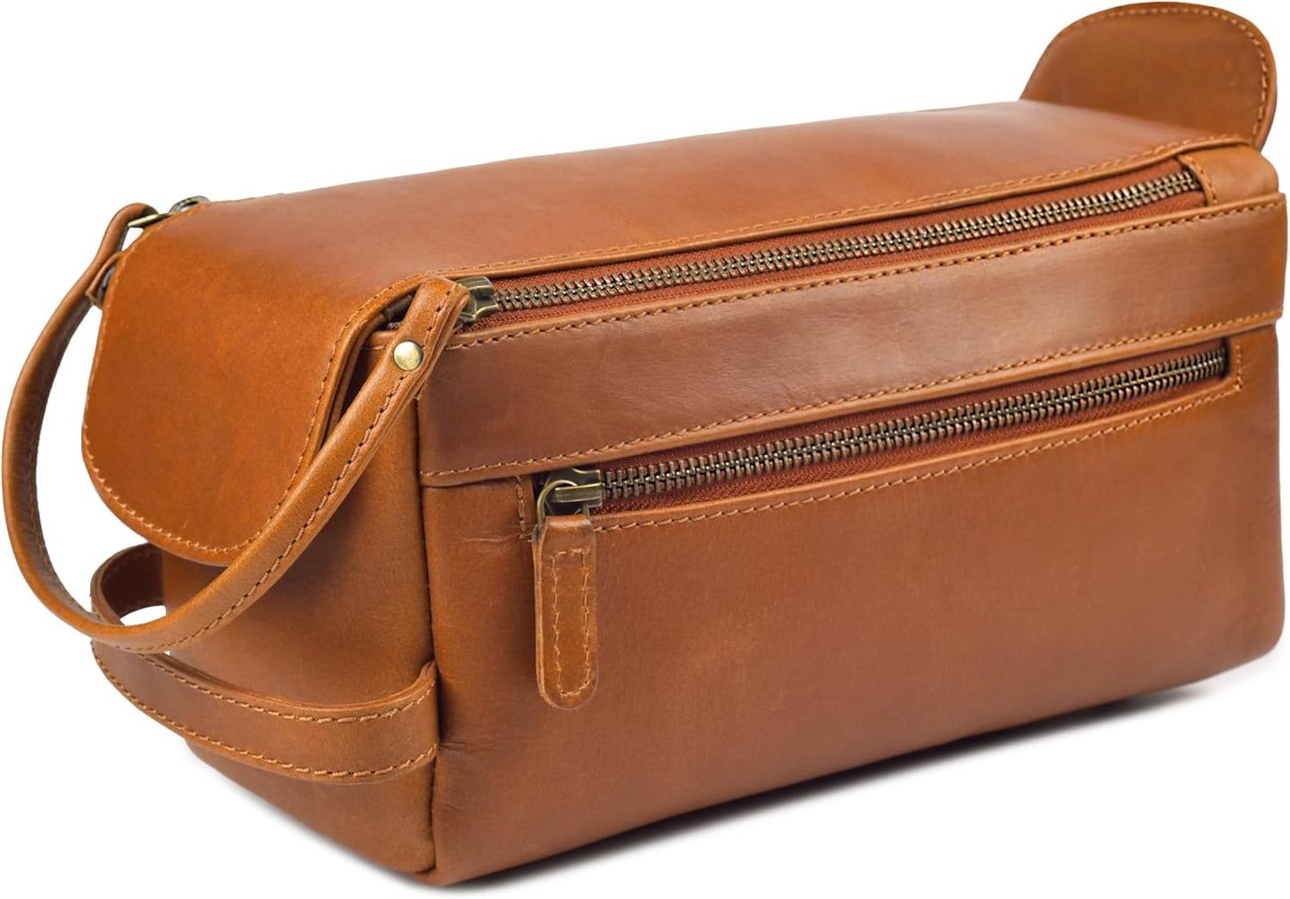 Full Grain Leather Toiletry Kit - Water-Resistant Travel Organizer for Men & Women | Rustic Brown Grooming Case