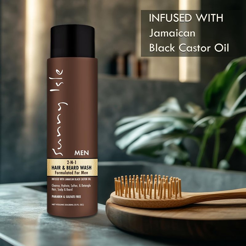 Sunny Isle Jamaican Black Castor Oil 2-in-1 Hair & Beard Wash - Cleanses, Hydrates, Sulfate Free - 12oz