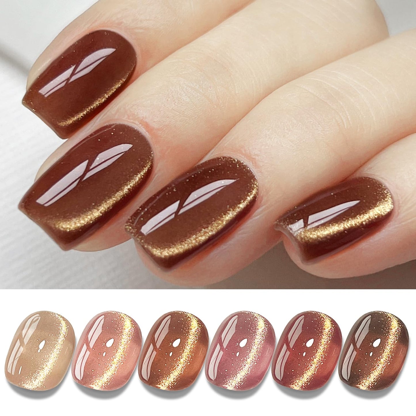 Cat Eye Gel Polish Set - 6 Shimmering Colors with Magnetic Holographic Effect | UV Nail Art Kit
