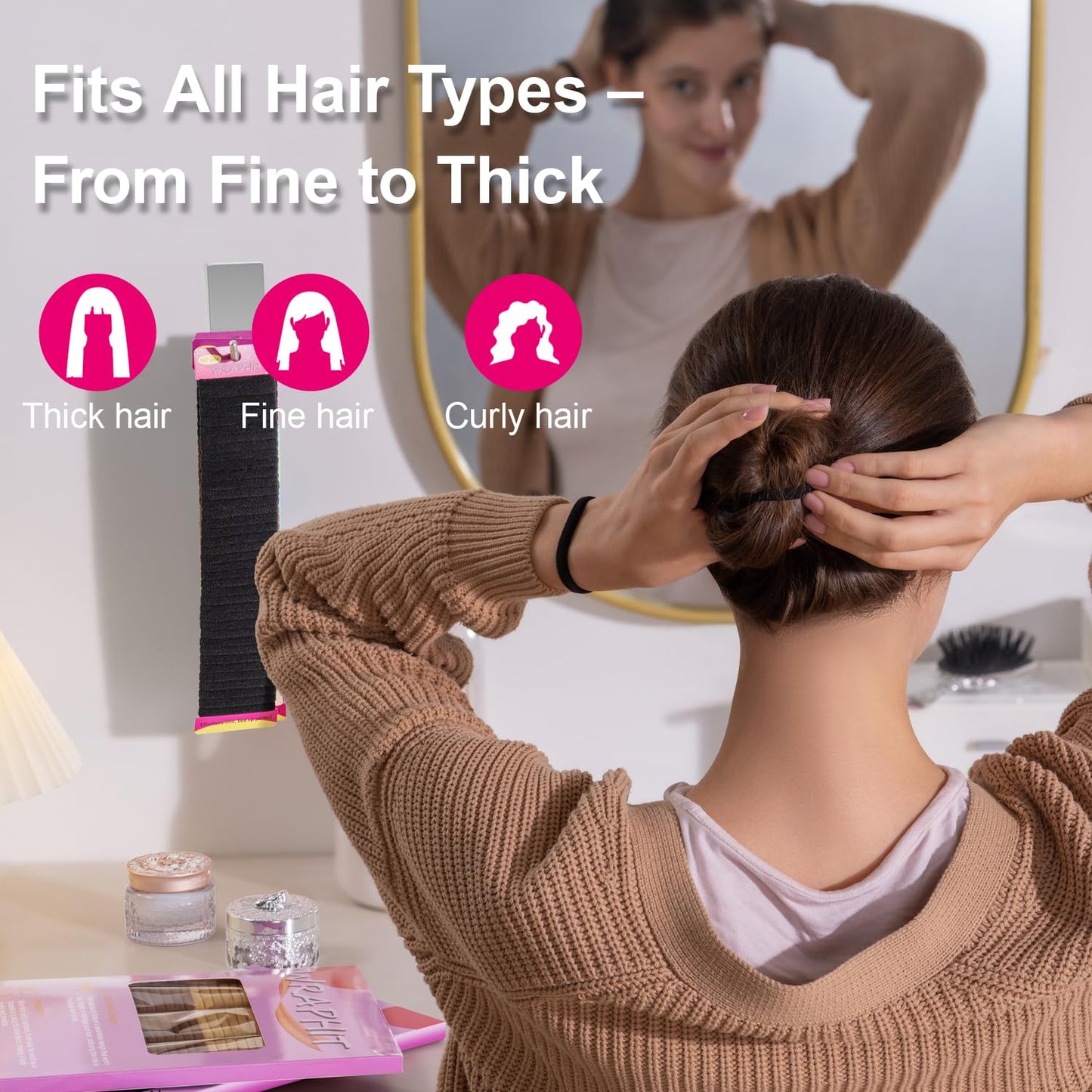 Hair Ties - 120pc No Damage Snag-Free Elastic Holders for Thick Hair | Black Ponytail Accessories