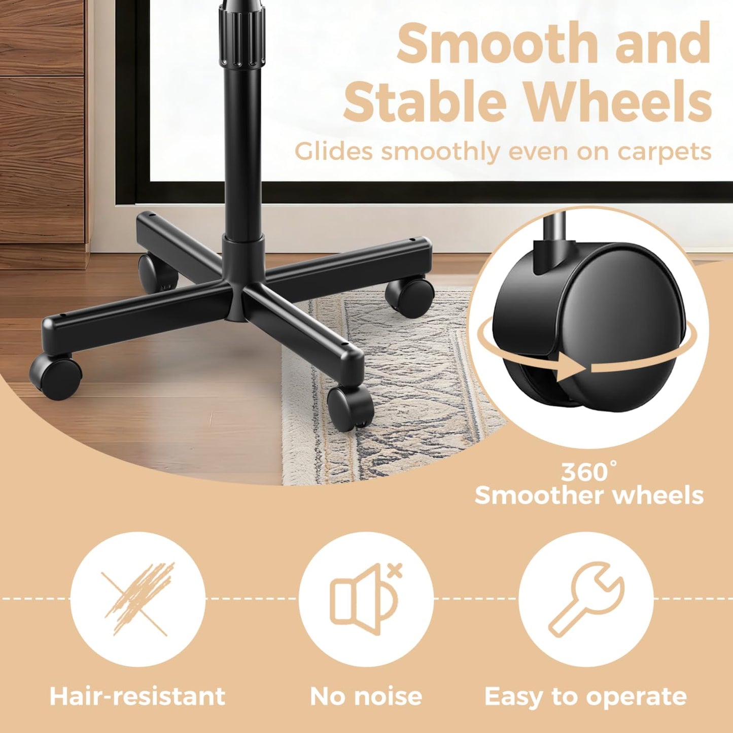 VERYTOP Back-Saving Salon Tray on Wheels, Adjustable Height (25-36inch) Rolling Cart for Hair Stylists, Tattoo Artists, Lash Techs—Spa Clinic Home Salon Trolley (36inch-Black, 12.3×16inch)