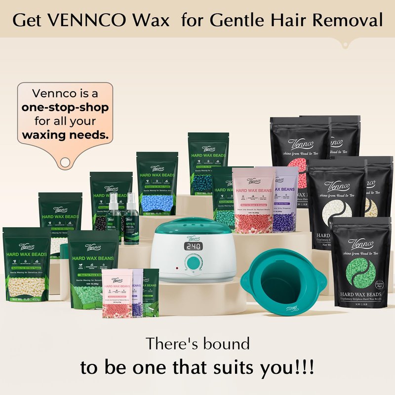 VENNCO 2.5 LB White Hard Wax Beads for Hair Removal – Unscented Stripless Wax Beads Bulk for Coarse Hair, Full Body Waxing, Bikini & Brazilian Waxing, Professional Hard Wax for Home & Salon Use
