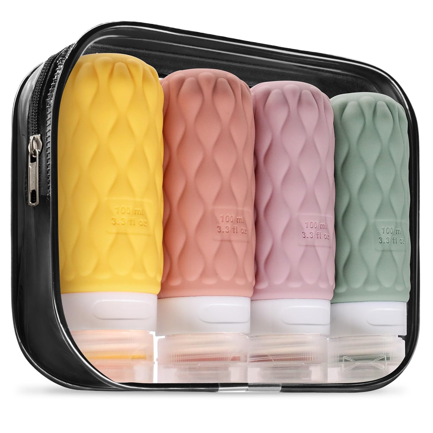 Lericttor Silicone Travel Bottles for Toiletries 8 Pack Travel Size Toiletries 3.4 oz 1.7 oz, Leakproof Squeeze Travel Size Containers Refillable Cosmetic Jars Set for Shampoo, Conditioner, Creams