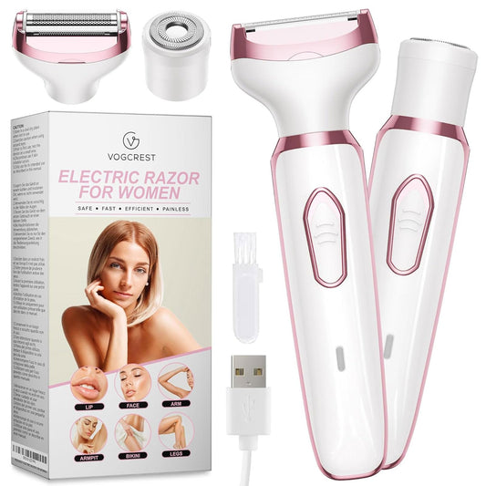 Electric Razor - Shaver - Trimmer for Women: 2 in 1 Painless Body Razors and Facial Hair Remover - Rechargeable Hair Removal Kit for Face Body Leg Bikini Underarm Arm